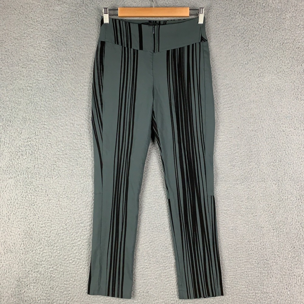 Porto SF Ankle Pants Women's 1/Small Gray Black Striped Slim Stretch Zip Fly
